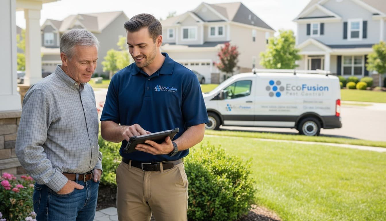 exterminator consultiong with homeowner in Cherry Hill